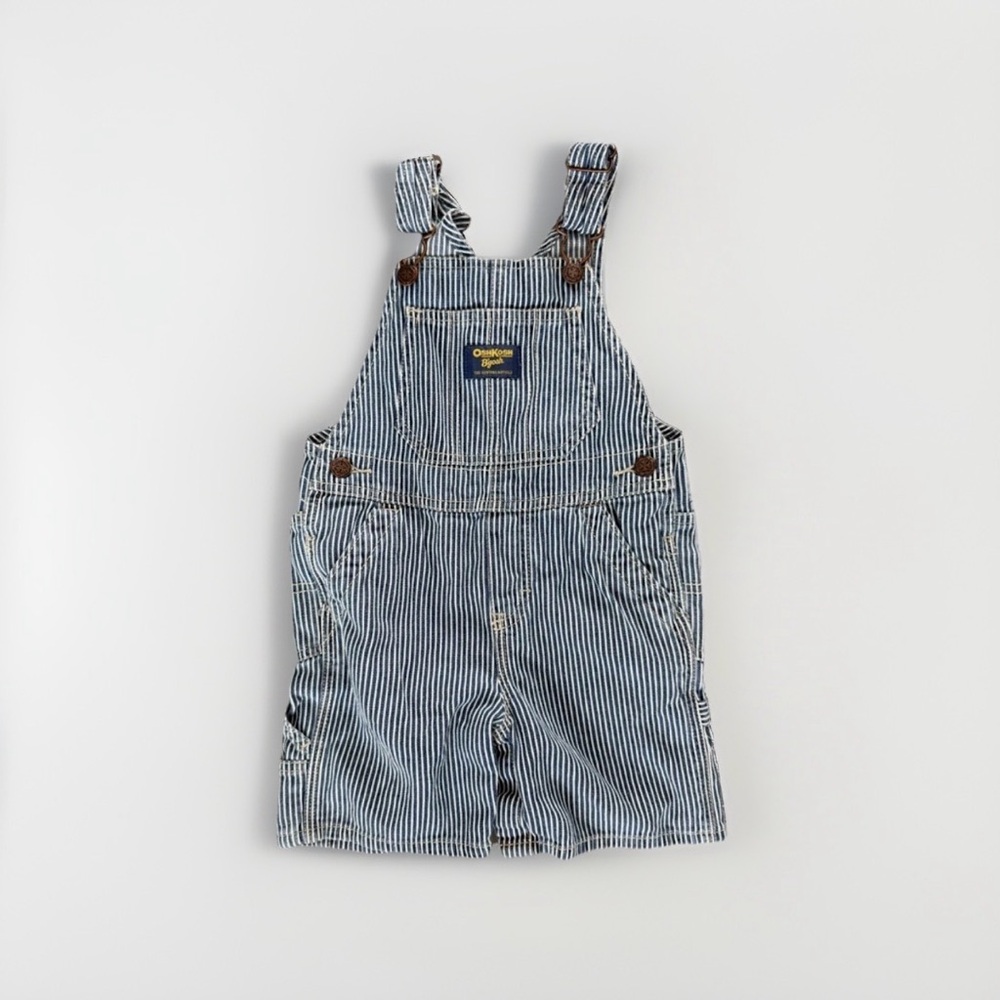 OshKosh B'gosh Vestbak Railroad Navy + White Striped Overalls - 24 Months
